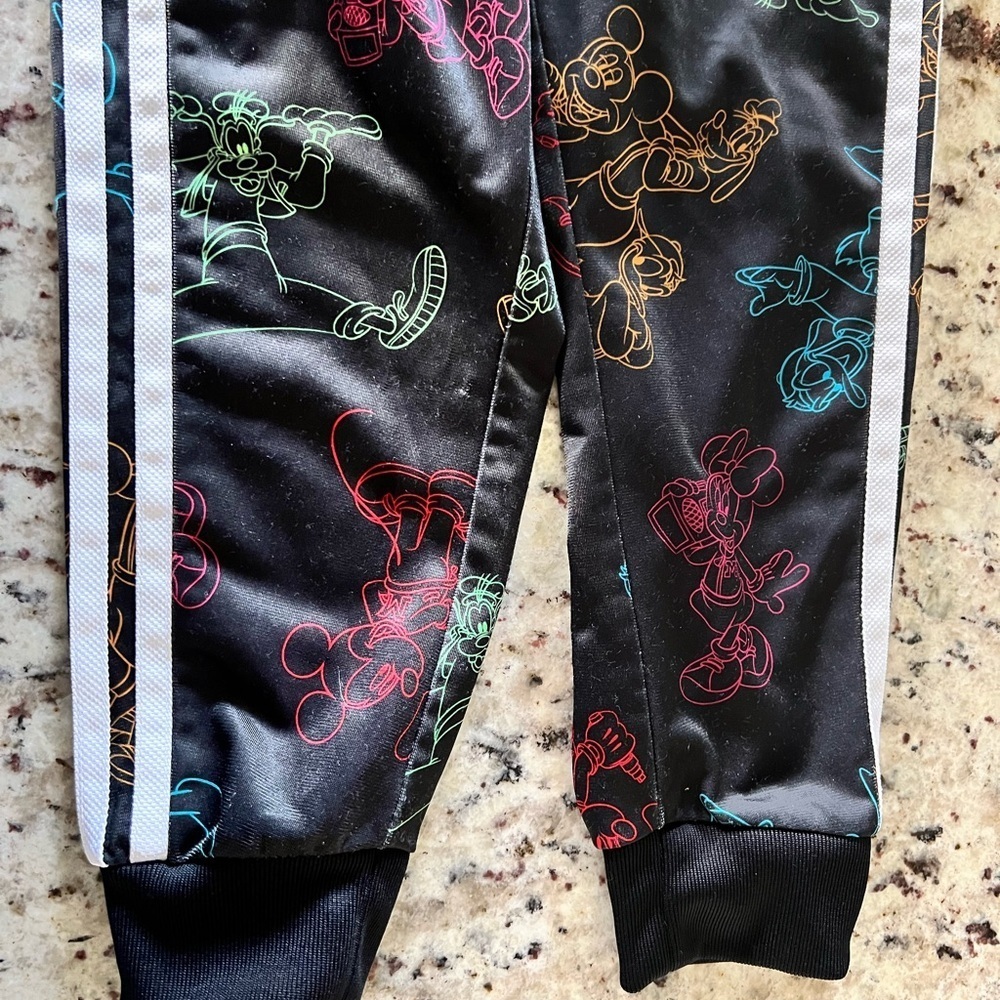 Adidas Black Track Pants with Colorful Cartoon Mickey Graphics Disney - Picture 3 of 7